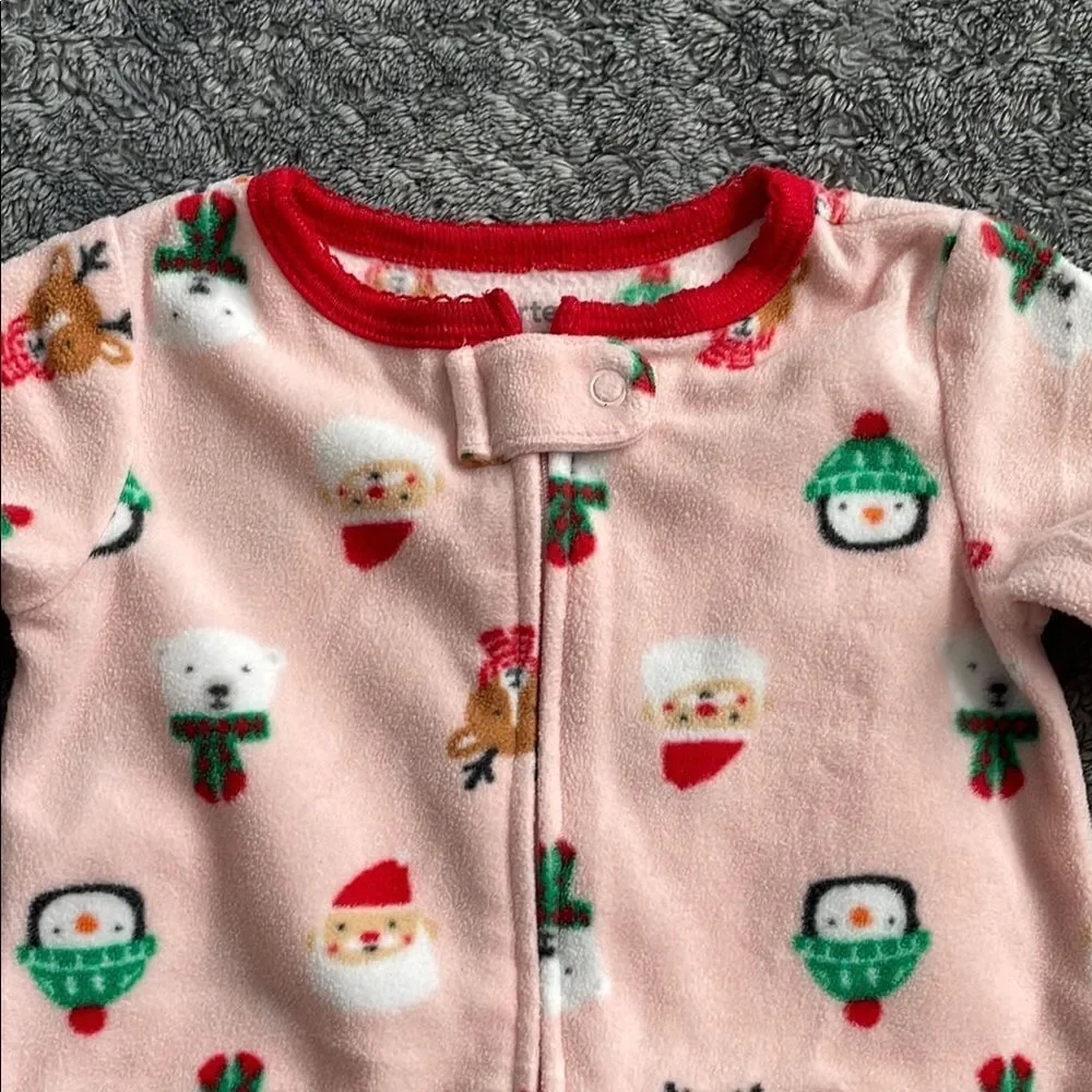 Carter's Pink and Red Footie Christmas One Piece with Holiday Design 6-9months